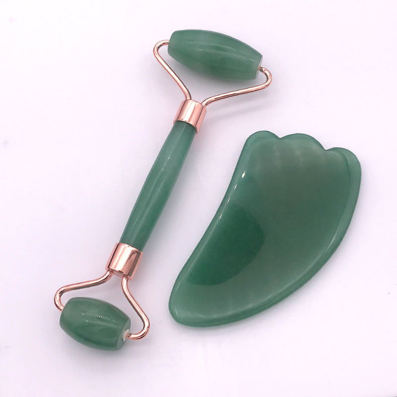 Pink Crystal Facial Roller Set Jade Massager for Skincare and Body