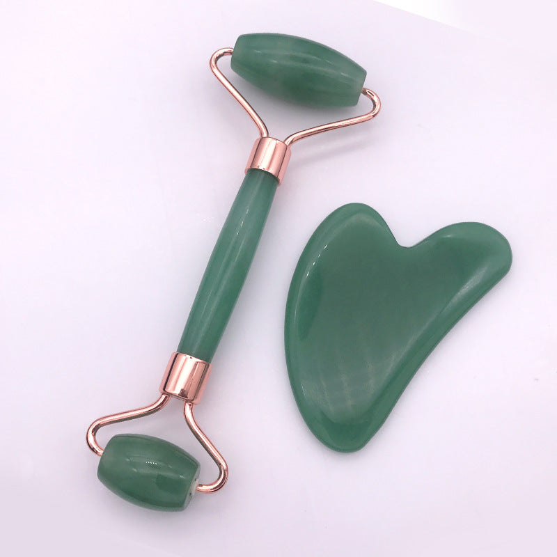 Pink Crystal Facial Roller Set Jade Massager for Skincare and Body